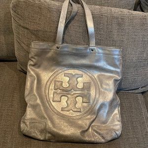 Large silver Tory Burch tote